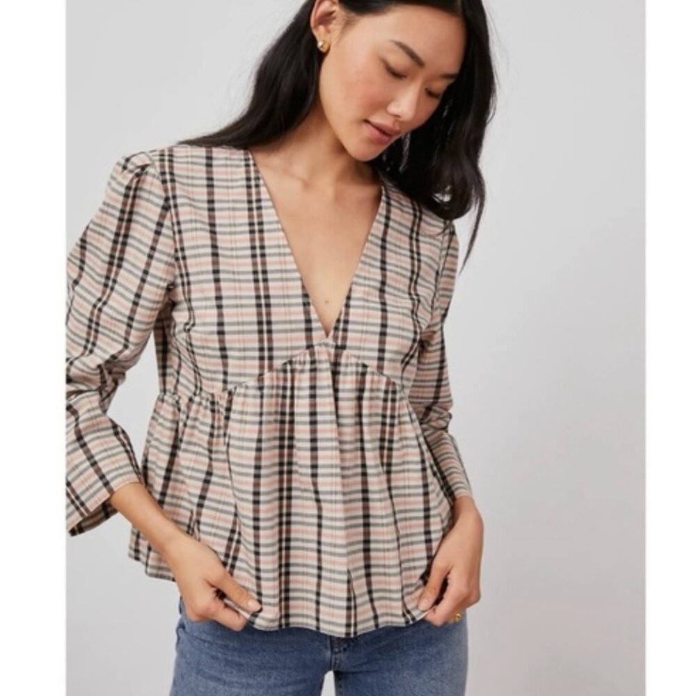 Rails Noella Stockholm Check Long Sleeve Blouse Size Small